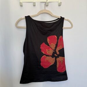 Black Tank Top with Red Floral Print - Women